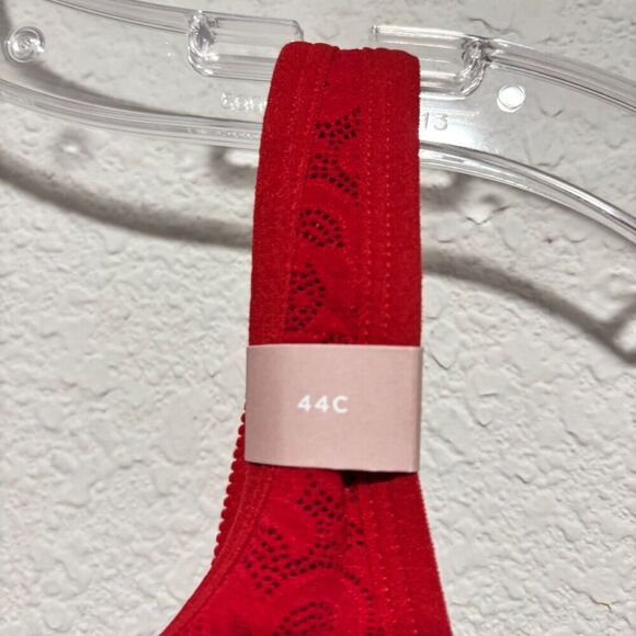 NWT Cacique Women's Bra Red 44C Floral Full-Coverage Lace Trim Wire-Free - Picture 6 of 9